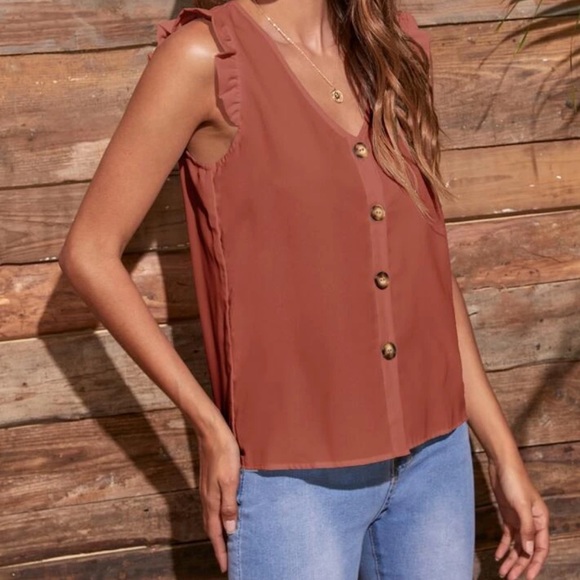 Boho ruffle sleeve button down blouse - Picture 6 of 16